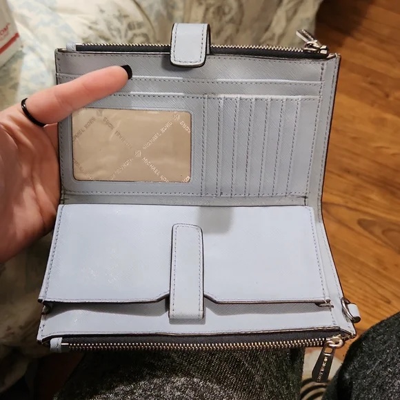 Michael Kors Jet Set Travel Double Zip Wristlet Dark Chambray Blue Mk Signature - Picture 4 of 8